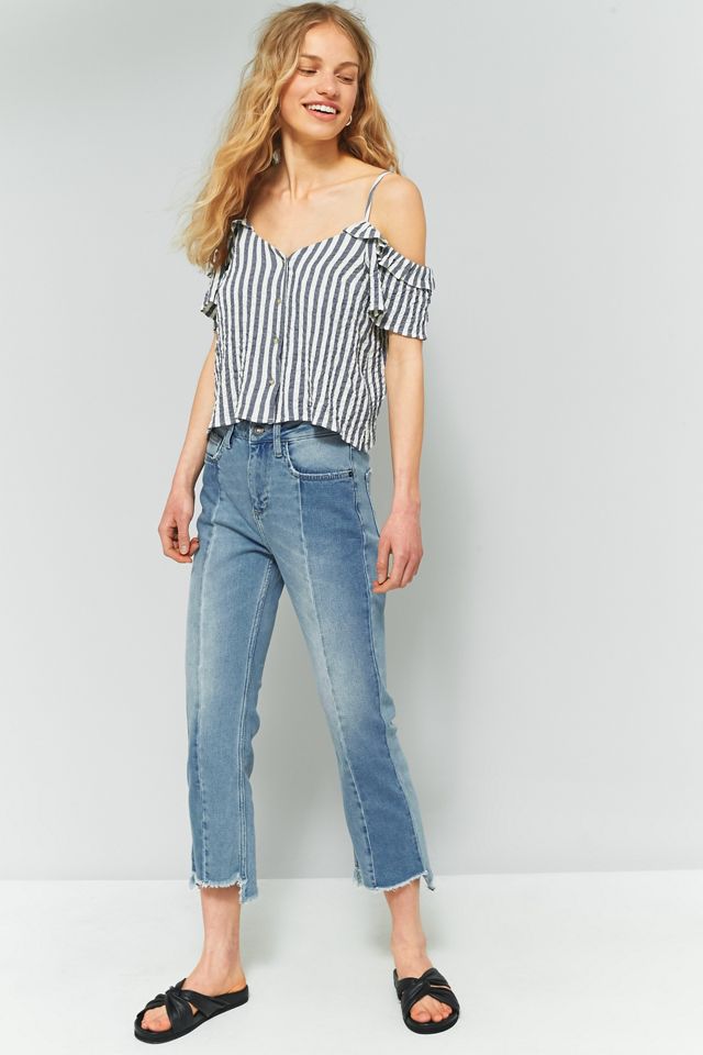 Urban Outfitters Striped Ruffle Cold Shoulder Top #4