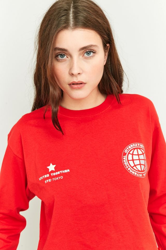 BDG United Long Sleeve Red Foil Cropped Top #1
