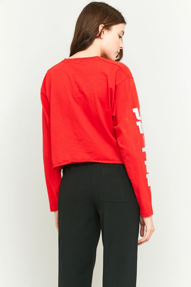 BDG United Long Sleeve Red Foil Cropped Top #3