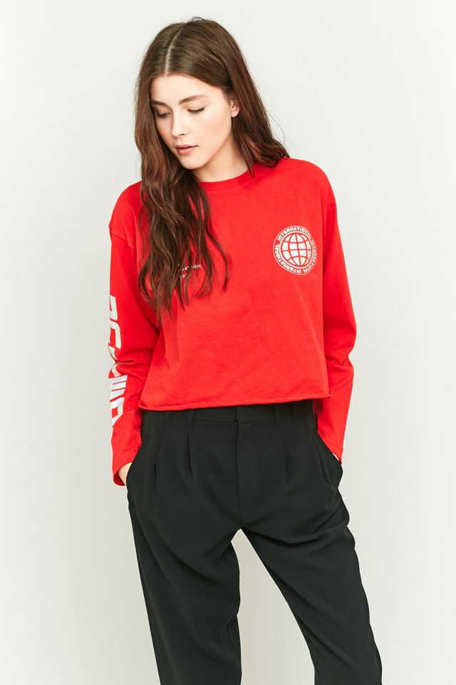 BDG United Long Sleeve Red Foil Cropped Top #5