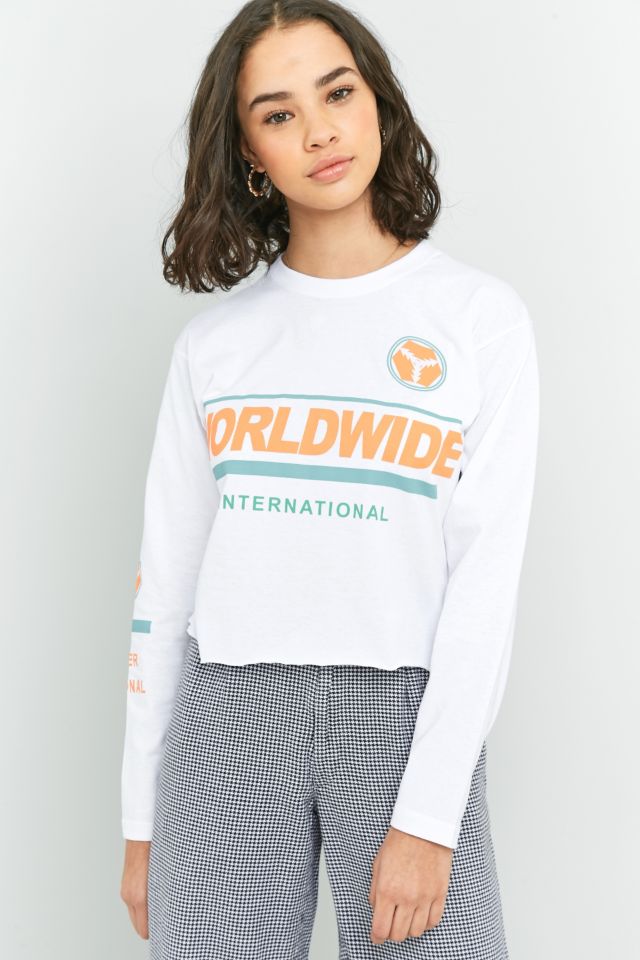 BDG Worldwide Orange Cropped Long Sleeve T-Shirt | Urban Outfitters UK