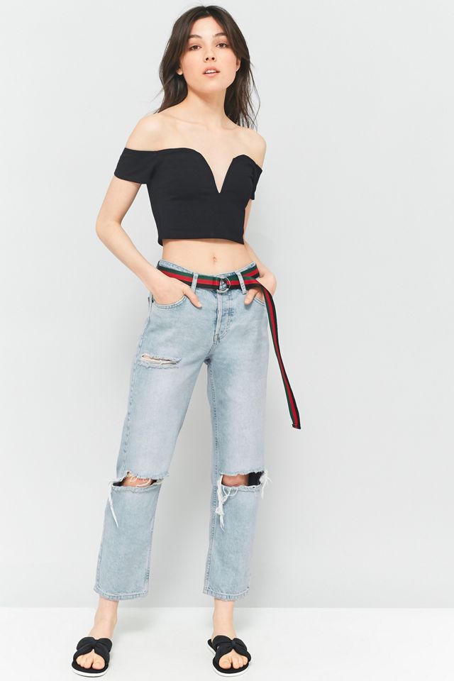 Light Before Dark Bardot Off-The-Shoulder Strappy Back Crop Top #2