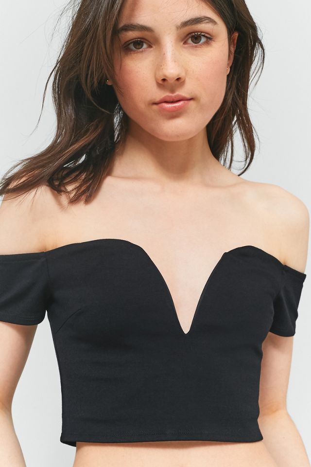 Light Before Dark Bardot Off-The-Shoulder Strappy Back Crop Top #4