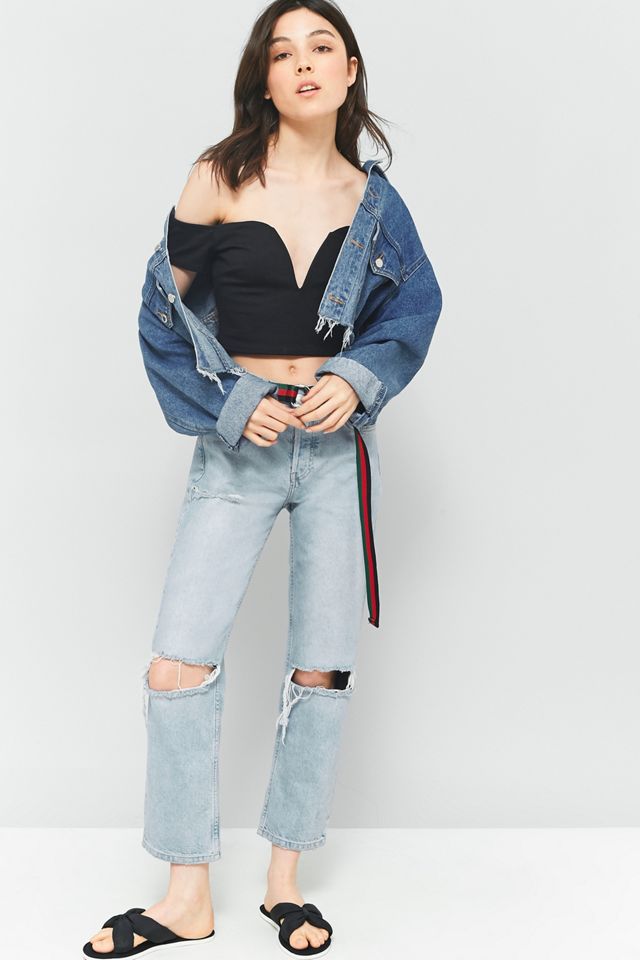 Light Before Dark Bardot Off-The-Shoulder Strappy Back Crop Top #5