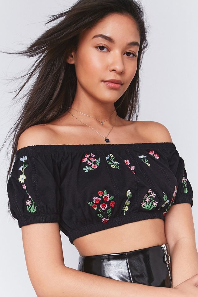 Pins & Needles Embroidered Off-The-Shoulder Crop Top #2