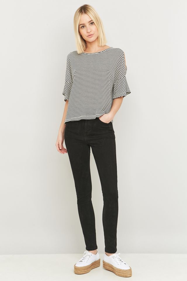 Urban Outfitters Black and White Striped Cold Shoulder Top #2