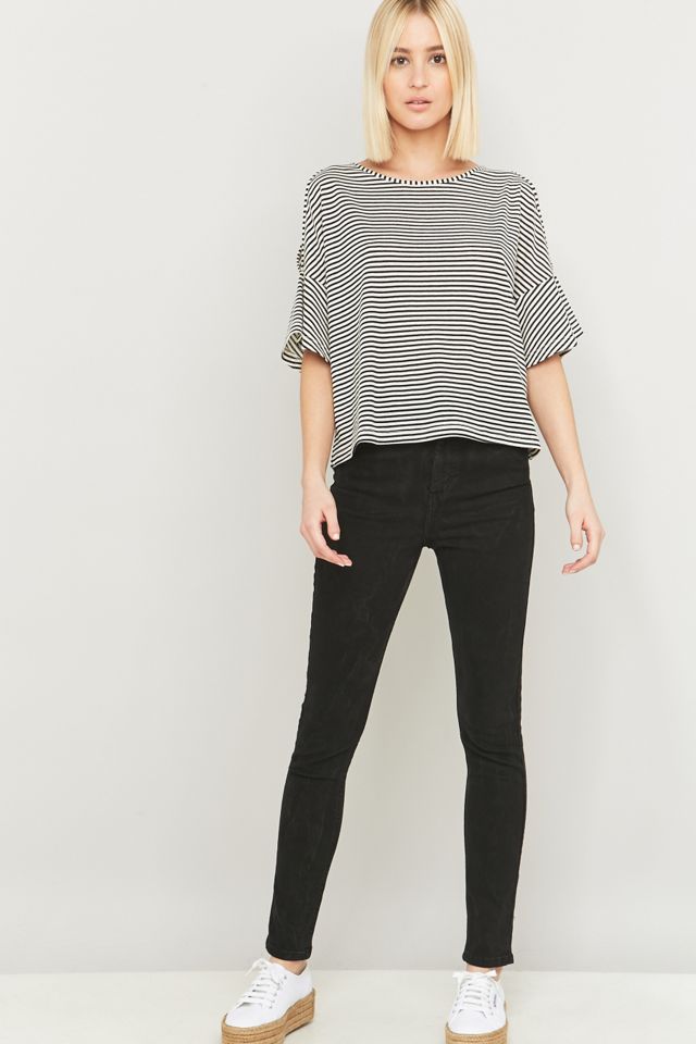 Urban Outfitters Black and White Striped Cold Shoulder Top #4
