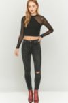 Sparkle & Fade Long Sleeve Black Mesh Crop Top