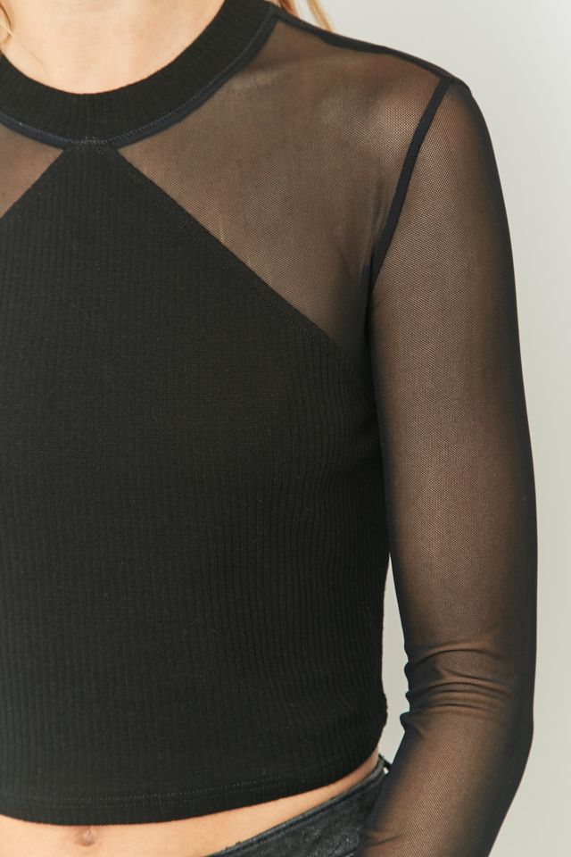 Sparkle & Fade Long Sleeve Black Mesh Crop Top #2