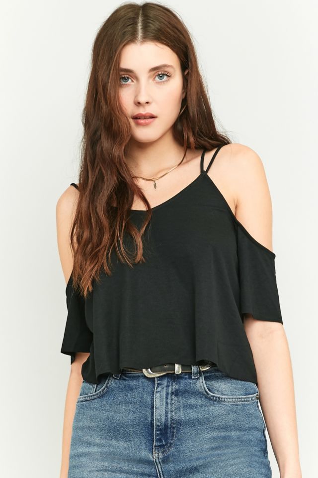 Light Before Dark Black Strappy Cold Shoulder Top | Urban Outfitters UK