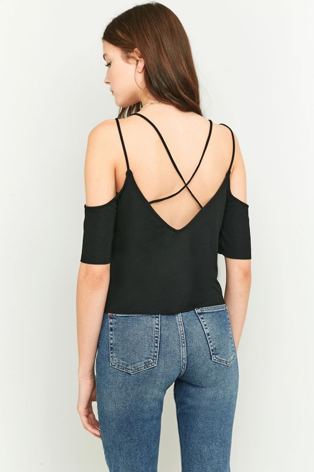 Light Before Dark Black Strappy Cold Shoulder Top #1