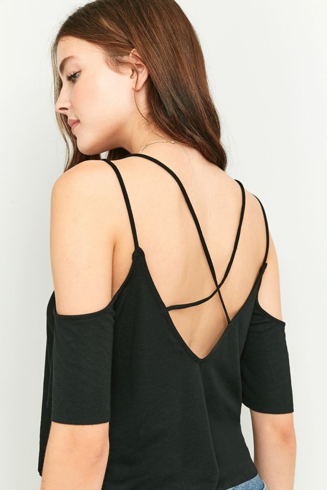 Light Before Dark Black Strappy Cold Shoulder Top #3