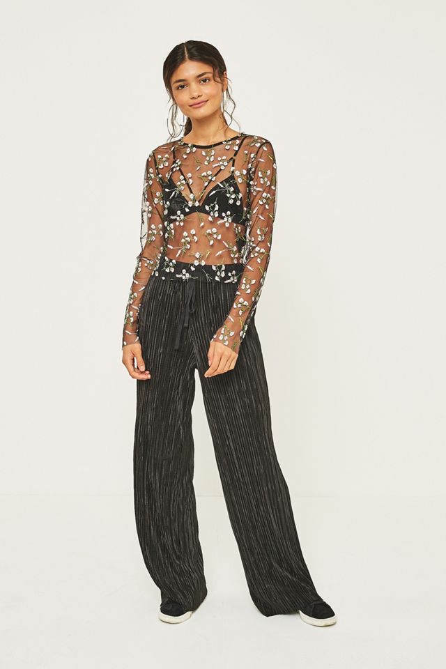 Urban Outfitters Romantic Embroidered Floral Mesh Crop Top  #4