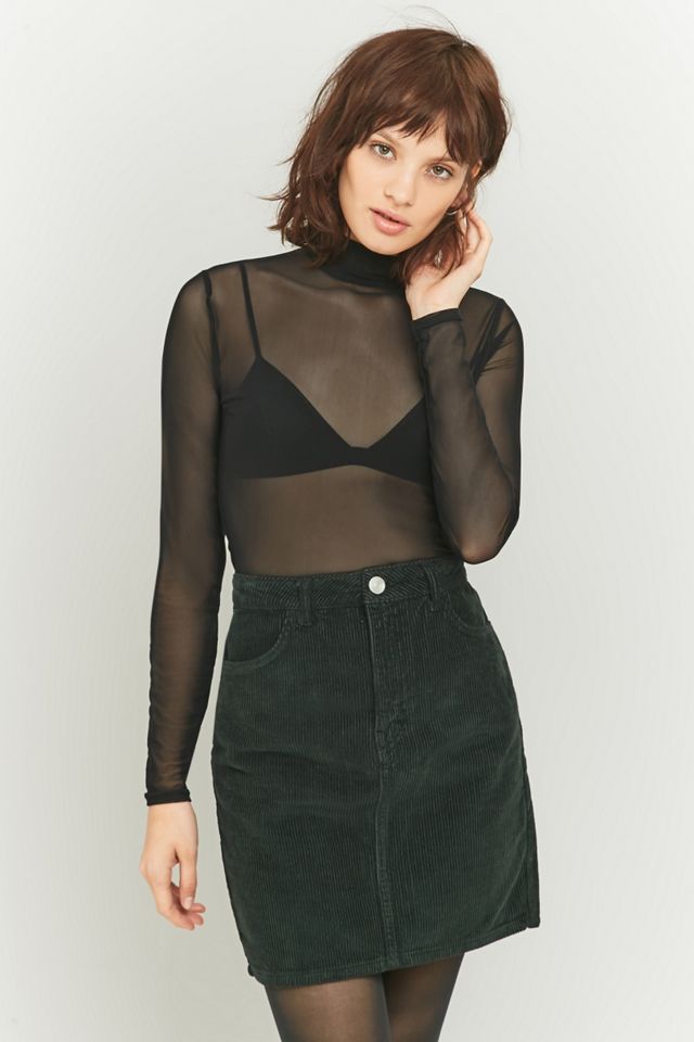 Light Before Dark Mesh Long Sleeve Black Turtleneck Top