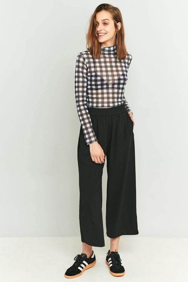 Urban Outfitters – Kariertes Netzstoff-Rollkragenoberteil in Schwarz-Weiß #1