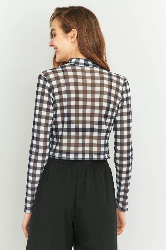 Urban Outfitters – Kariertes Netzstoff-Rollkragenoberteil in Schwarz-Weiß #3