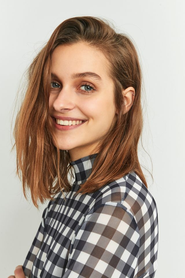 Urban Outfitters – Kariertes Netzstoff-Rollkragenoberteil in Schwarz-Weiß #5