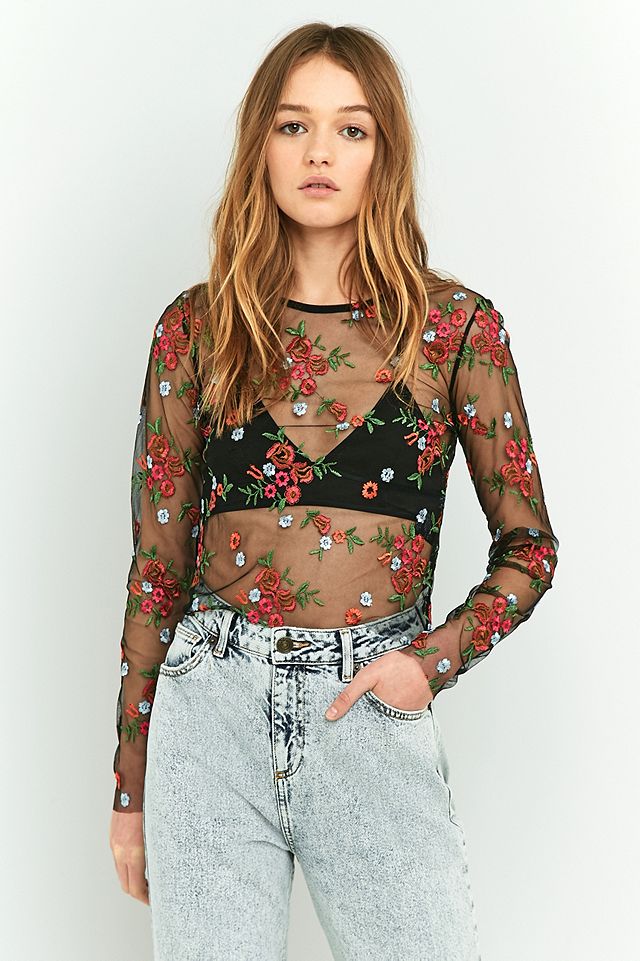 Pins & Needles Sheer Embroidery Crop Top | Urban Outfitters UK