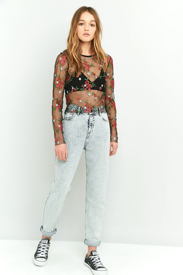 Pins & Needles Sheer Embroidery Crop Top #1