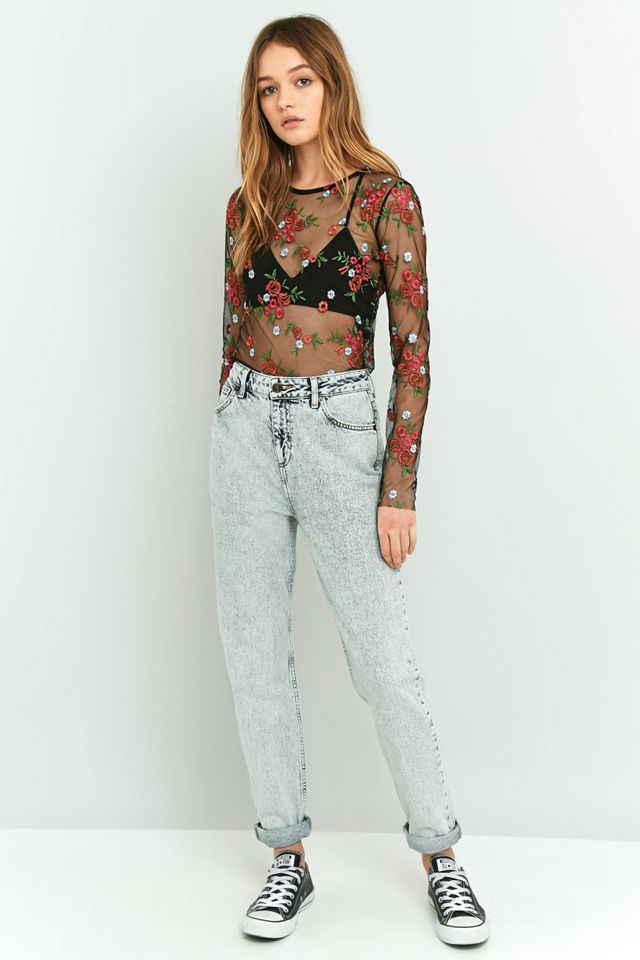 Pins & Needles Sheer Embroidery Crop Top #4
