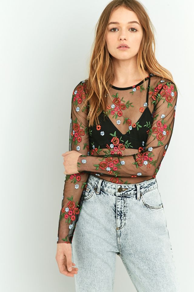 Pins & Needles Sheer Embroidery Crop Top #5