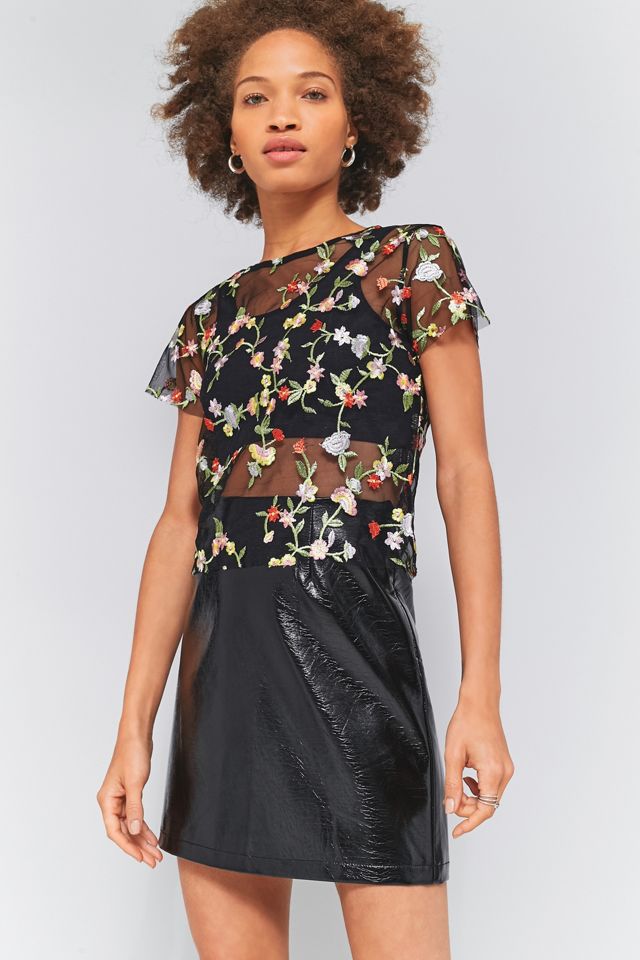 Pins & Needles Cloudy Floral Embroidered Mesh Top #1