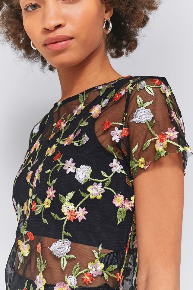 Pins & Needles Cloudy Floral Embroidered Mesh Top #2