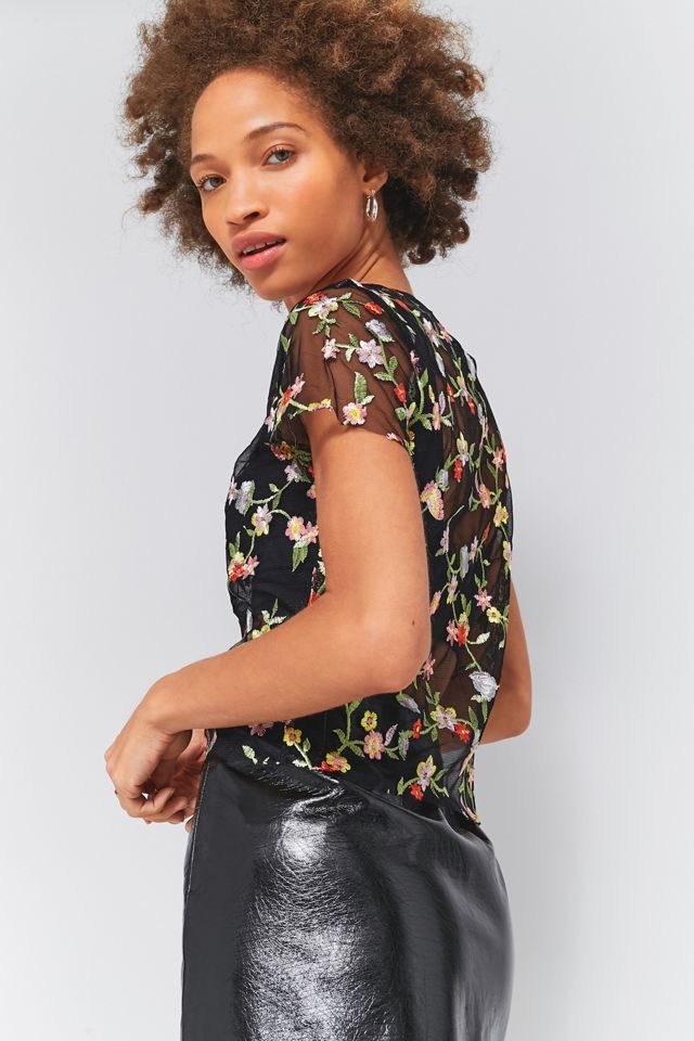 Pins & Needles Cloudy Floral Embroidered Mesh Top #4