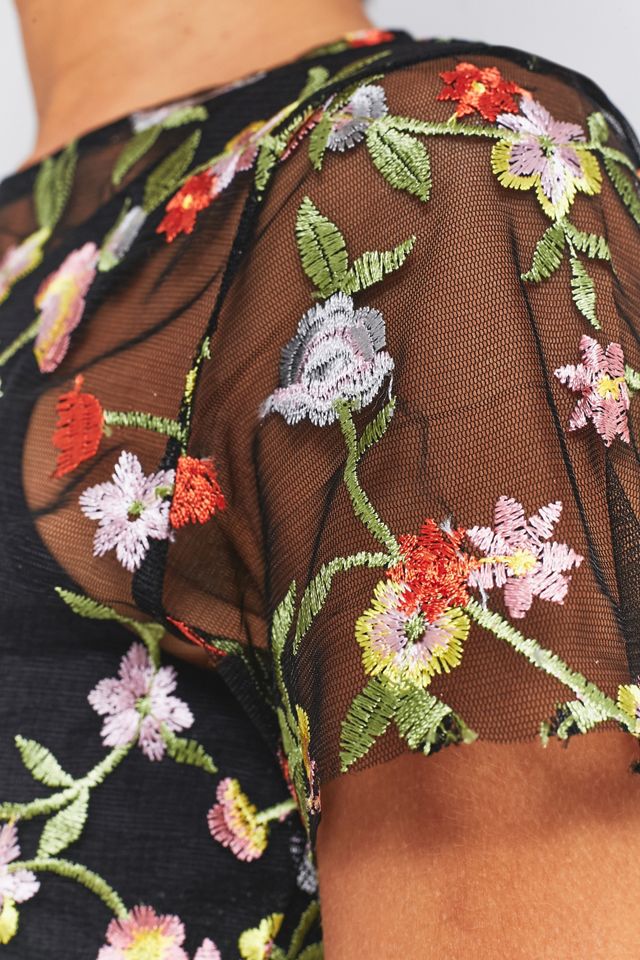 Pins & Needles Cloudy Floral Embroidered Mesh Top #5