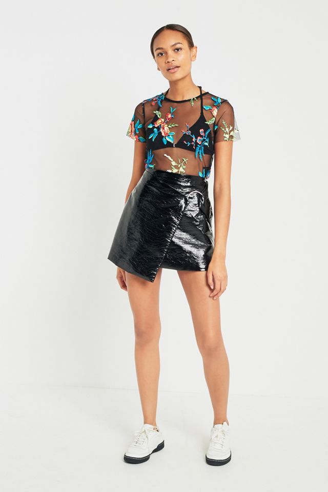 Light Before Dark Neon Floral Embroidery Mesh T-Shirt #1