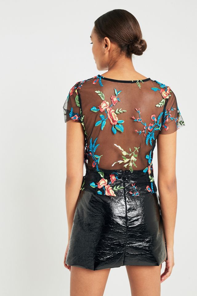 Light Before Dark Neon Floral Embroidery Mesh T-Shirt #3