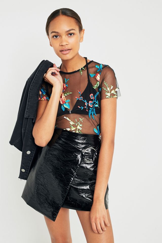 Light Before Dark Neon Floral Embroidery Mesh T-Shirt #4