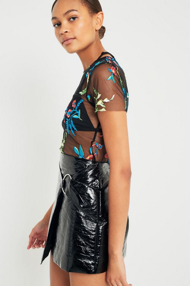 Light Before Dark Neon Floral Embroidery Mesh T-Shirt #5