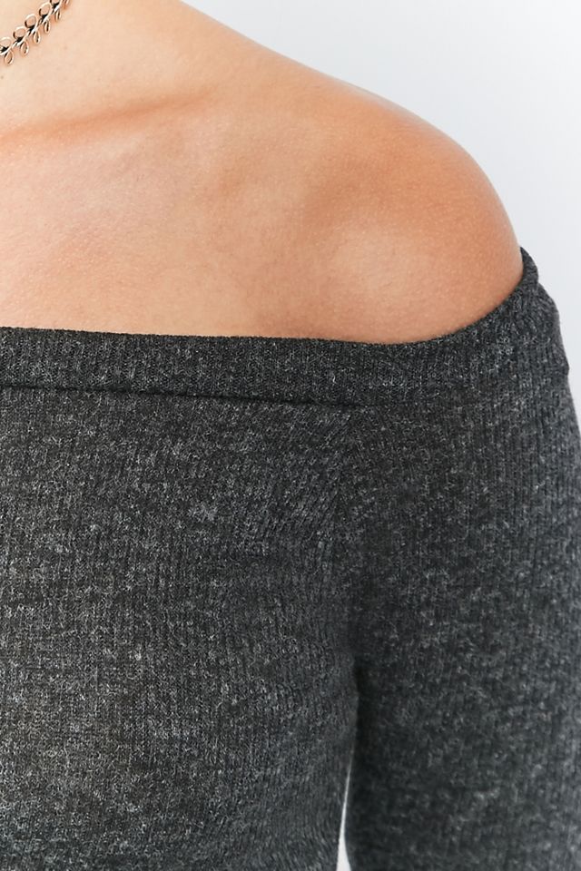 Grey Ribbed Long Sleeve Bardot Bodysuit #5