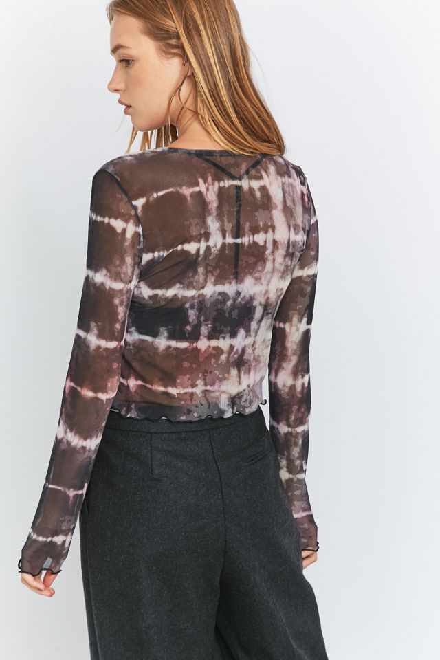 Light Before Dark Black Tie-Dye Mesh Lettuce Edge Crop Top #2