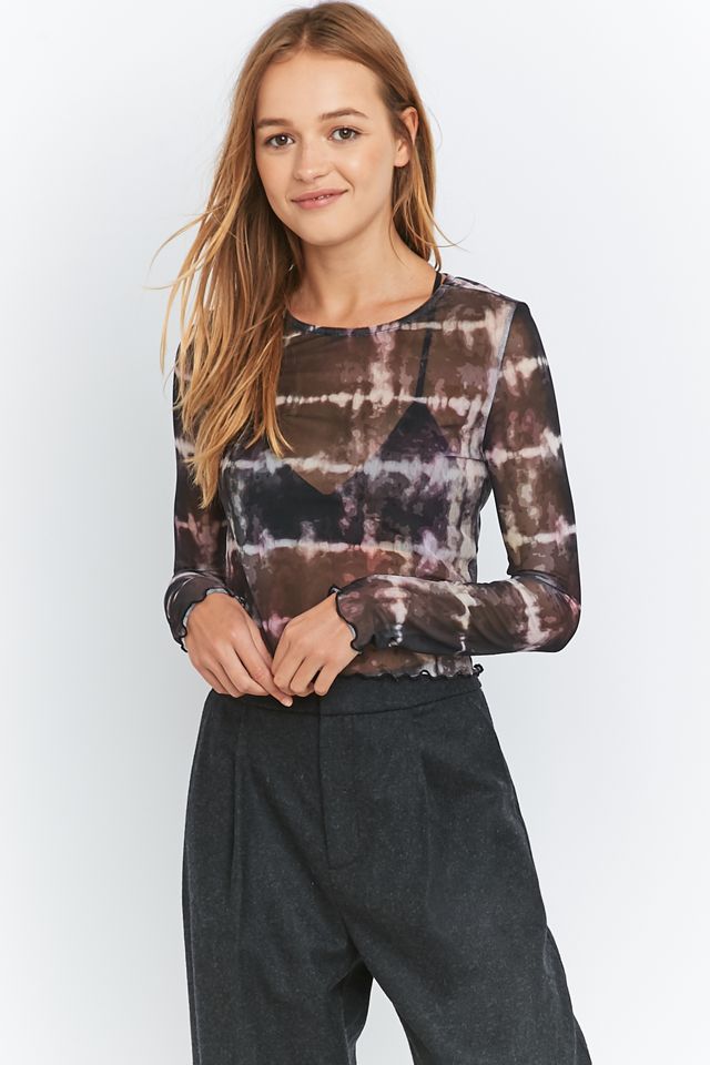 Light Before Dark Black Tie-Dye Mesh Lettuce Edge Crop Top #3