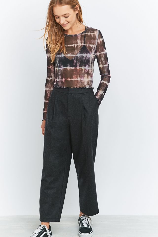 Light Before Dark Black Tie-Dye Mesh Lettuce Edge Crop Top #4