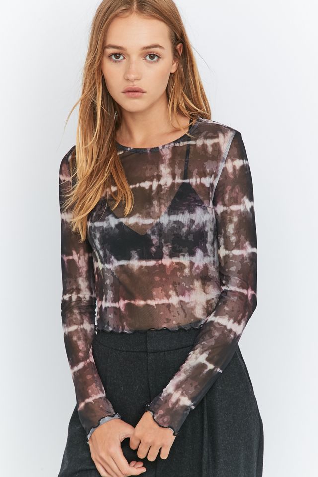 Light Before Dark Black Tie-Dye Mesh Lettuce Edge Crop Top #5