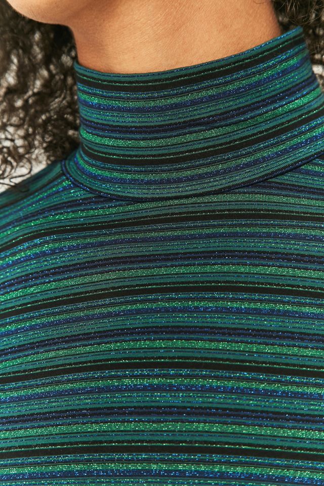 Urban Outfitters – Gestreiftes Rollkragenoberteil aus Lurex in Grün #1