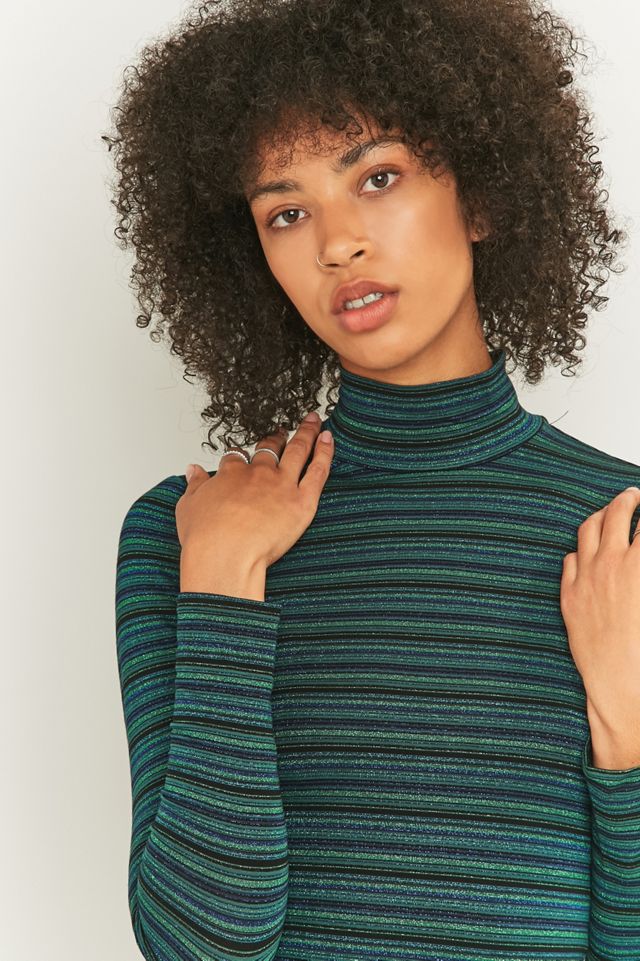 Urban Outfitters – Gestreiftes Rollkragenoberteil aus Lurex in Grün #2