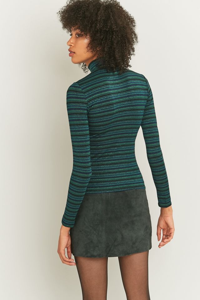 Urban Outfitters – Gestreiftes Rollkragenoberteil aus Lurex in Grün #3