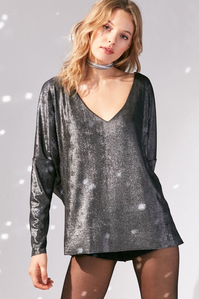 Silence + Noise Kendra Shimmer Cowl-Back Dolman Top #1