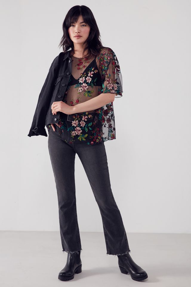 Kimchi Blue Alana Floral Embroidered Sheer Relaxed Top #1