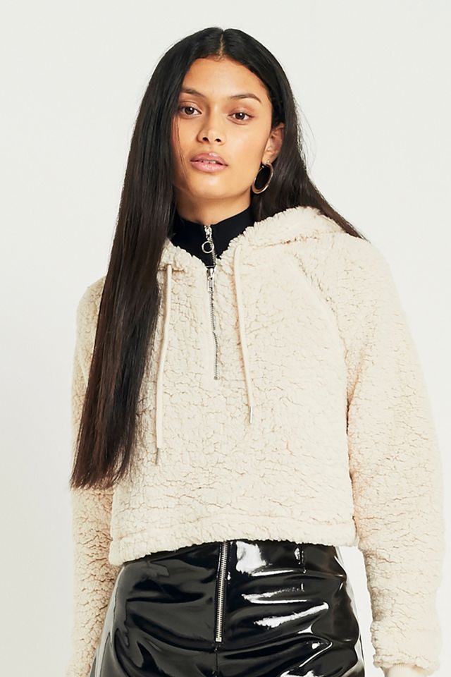 BDG Teddy Half-Zip Cropped Hoodie Urban Outfitters UK