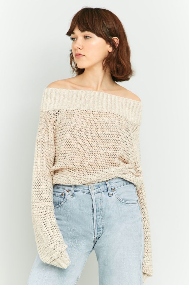 Kimchi Blue Dakota Cream Waffle Knit Off-The-Shoulder Jumper | Urban ...