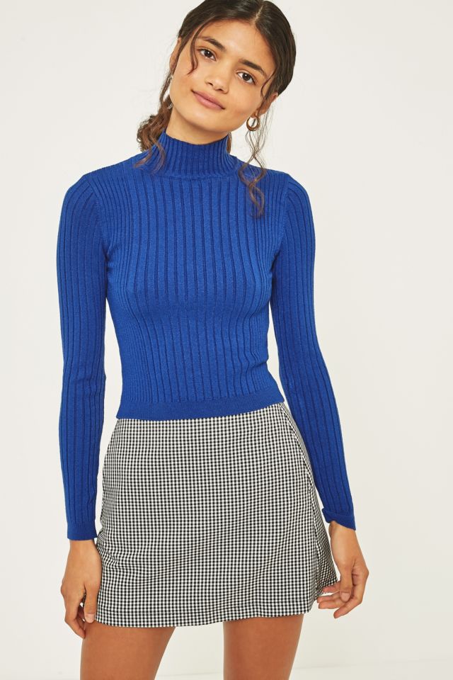 Urban Outfitters Ribbed Funnel Neck Blue Jumper | Urban Outfitters UK