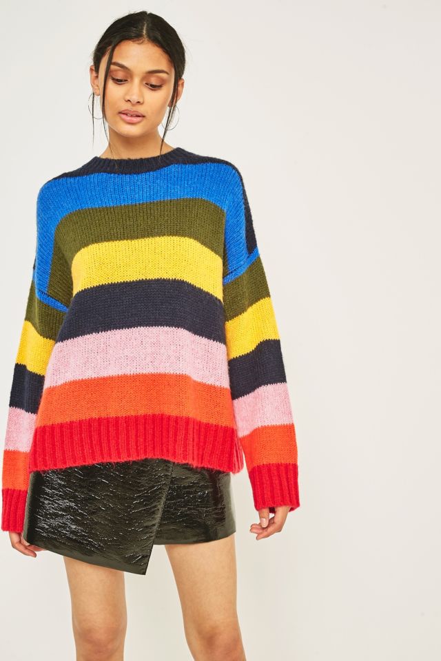 Uo kari rainbow striped oversized outlet sweater