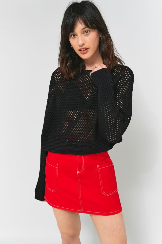 Light Before Dark Pointelle Mesh Batwing Top | Urban Outfitters UK