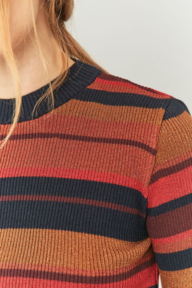 Urban Outfitters Red Lurex Striped Cropped Jumper #1