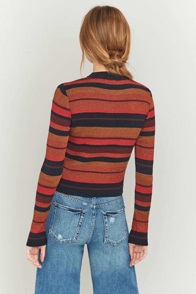 Urban Outfitters Red Lurex Striped Cropped Jumper #5